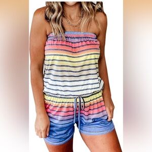 JCDZSW Strapless Striped Romper with Drawstring
